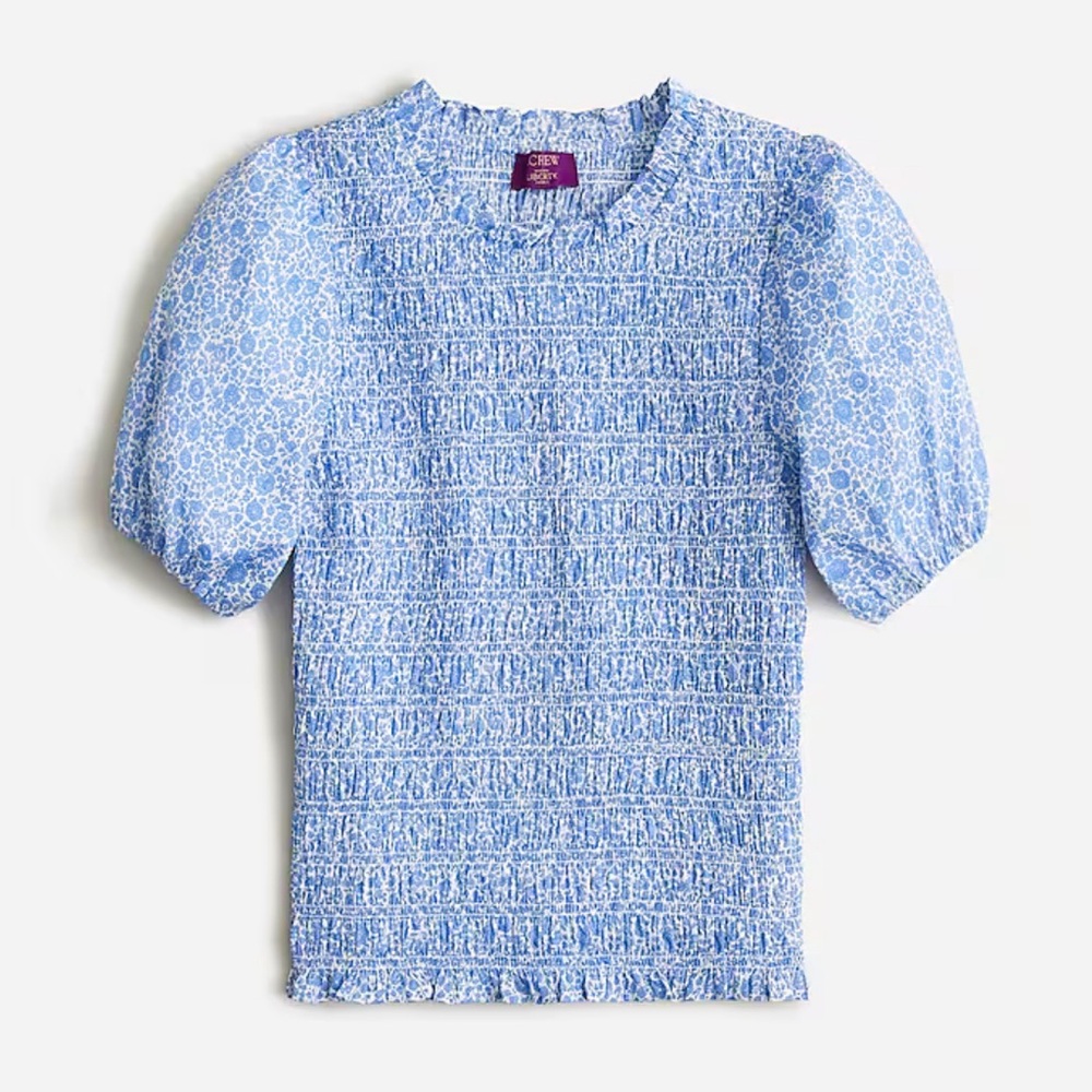 JCREW x LIBERTY Puff-Sleeve Smocked Top D'Anjo Coast Fabric Size Medium